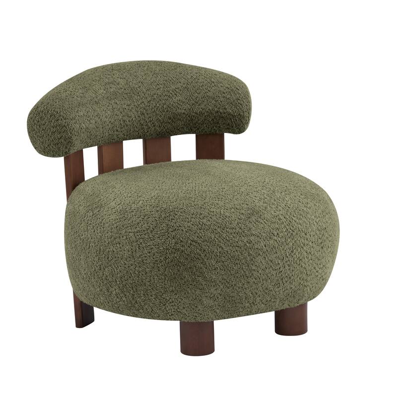 Roomfitters Modern Boucle Fabric Accent Chair with Round Seat and Wood Base