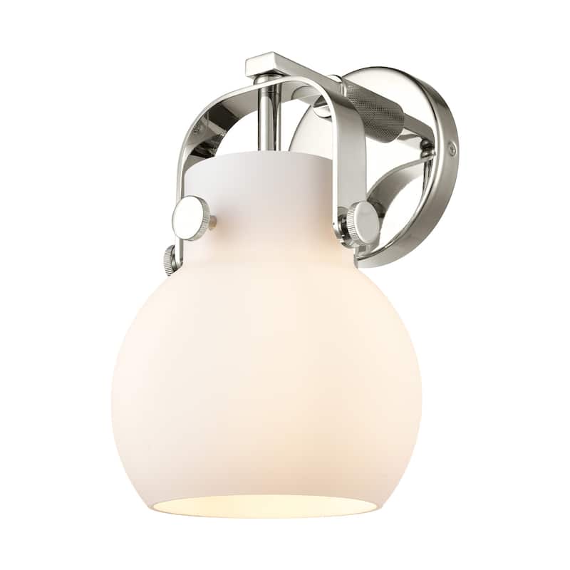 Innovations Lighting 423-1W-5-7 Pilaster II Sphere Sconce Pilaster II - Polished Nickel / Matte White