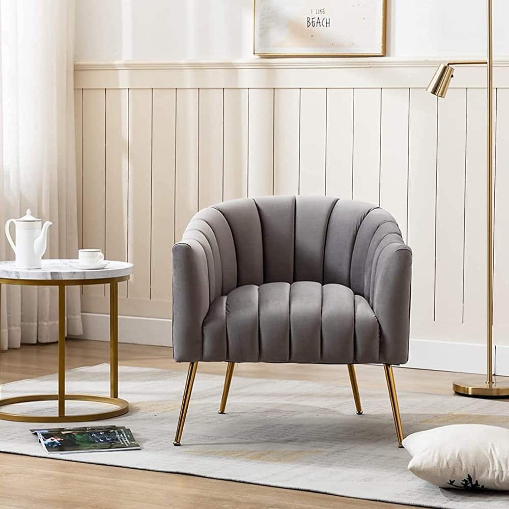 SEYNAR Modern Glam Velvet Accent Vanity Chair with Golden Metal Legs for Living Room