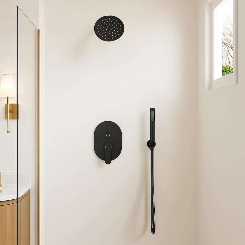 GRANDJOY Dual Shower Kit with Round Rainfall Head and Hand Shower, Lever Control Valve