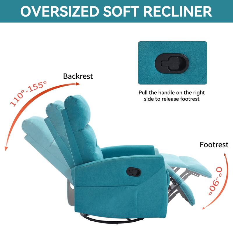 Roomfitters Swivel Rocker Recliner Chair Manual 360 Degree Glider Lounge Sofa Padded Fabric Armchair for Living Room