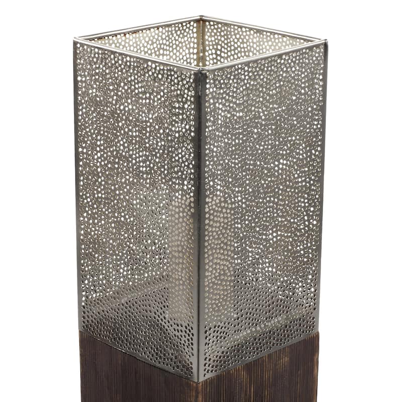 Mango Wood Handmade Laser Cut Metal Decorative Indoor Outdoor Candle Lantern - Brown - Roche River Decor