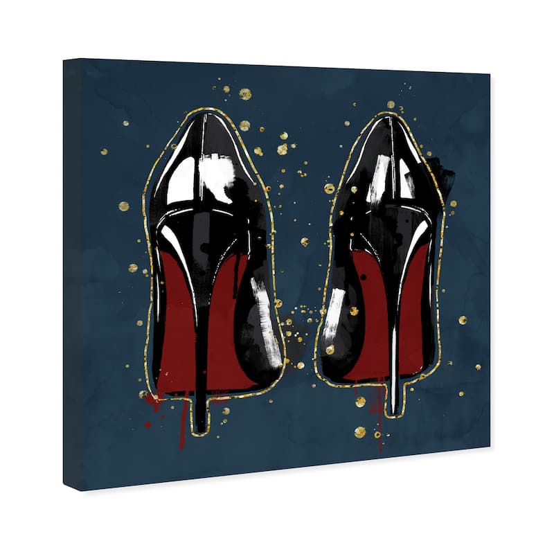 Wynwood Studio Canvas Fashion and Glam Painted Heels Navy Blue and Dark Blue Glam Wall Art Canvas Print