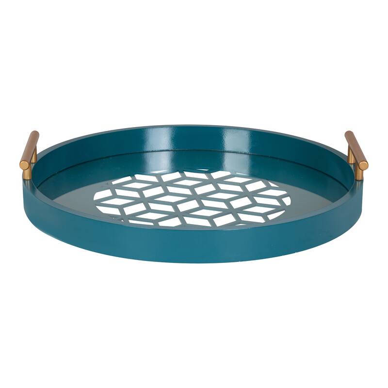 Kate and Laurel Caspen Round Pattern Decorative Metal Handles Tray