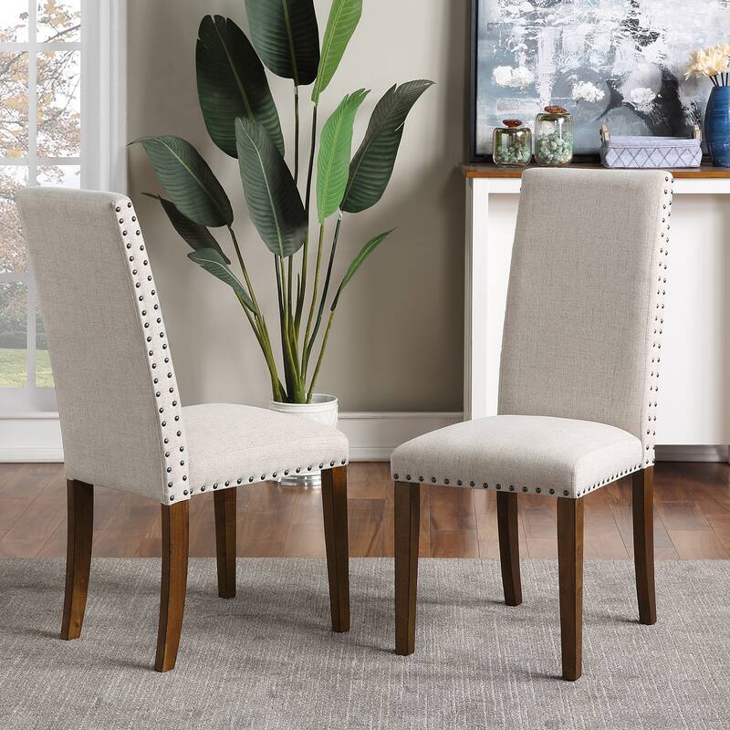 Linen Upholstered Dining Chairs Set of 2, High Back Fabric Dining