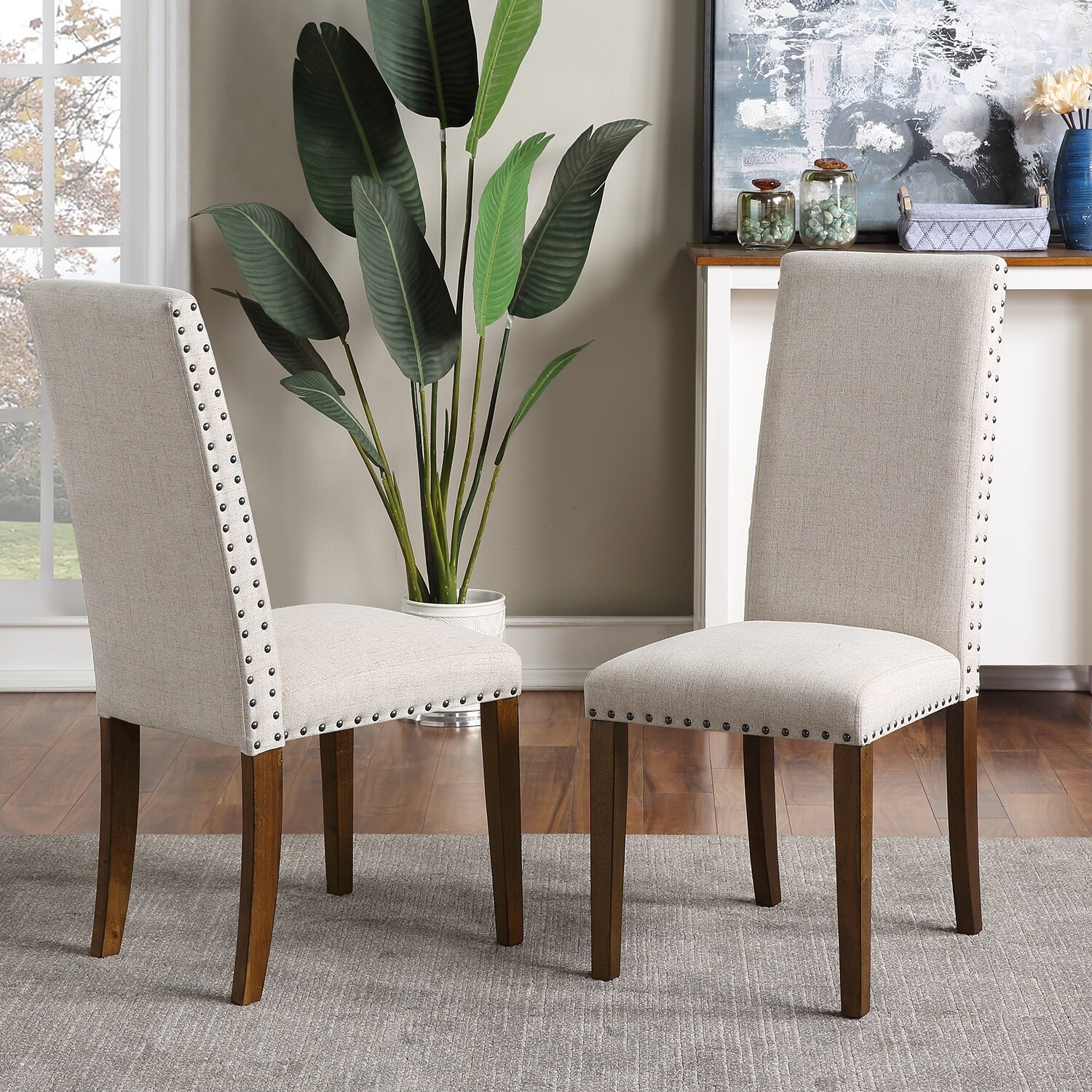 Off white fabric dining chairs deals