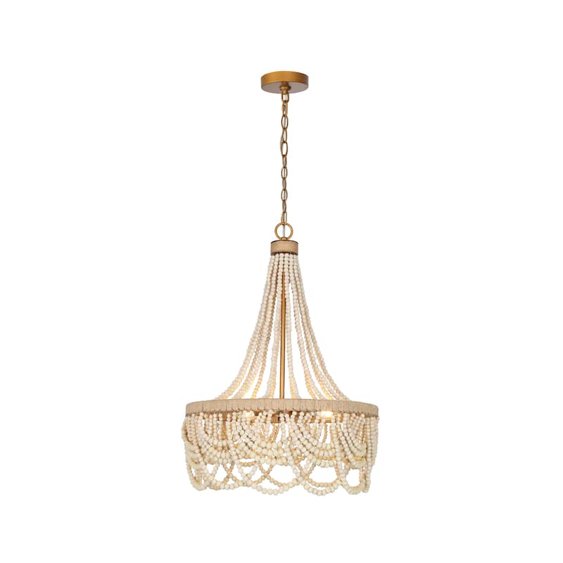 Farmhouse Distressed Wood Beaded Chandelier Empire 3-light Hemp Rope Basket Coastal Ceiling Lights - D 20" x H 33"
