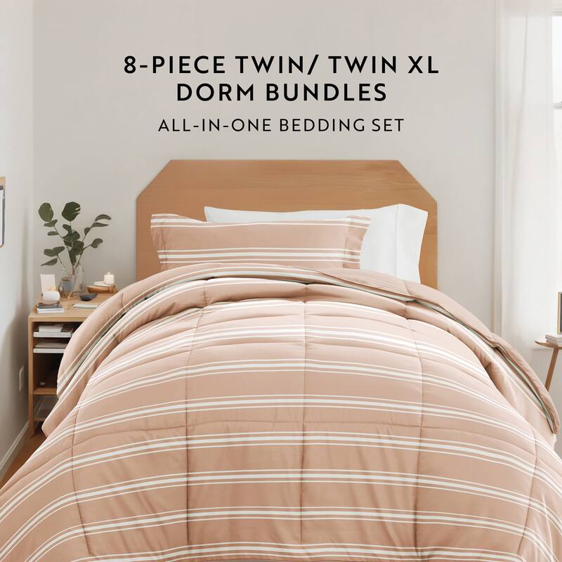 8pc Twin XL Pattern Dorm Bedding Bundle