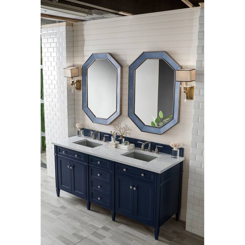 Brittany 72" Double Vanity, Victory Blue w/ 3 CM Eternal Jasmine Pearl Silestone Top w/FreePower Wireless Charger