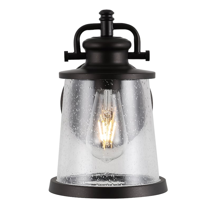 Marais 6.75" Iron/Seeded Glass Vintage Rustic LED Outdoor Lantern, Oil Rubbed Bronze by JONATHAN Y