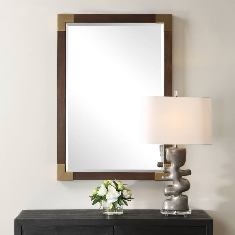 Uttermost Rhea Walnut Mirror - 39.375'' H X 27.5'' W X 1.625'' D