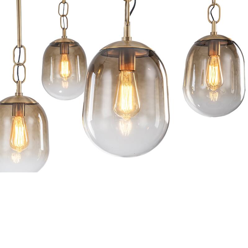 Modern Gold Chandelier Gradient Glass Shades 2-Tier Curved Arm