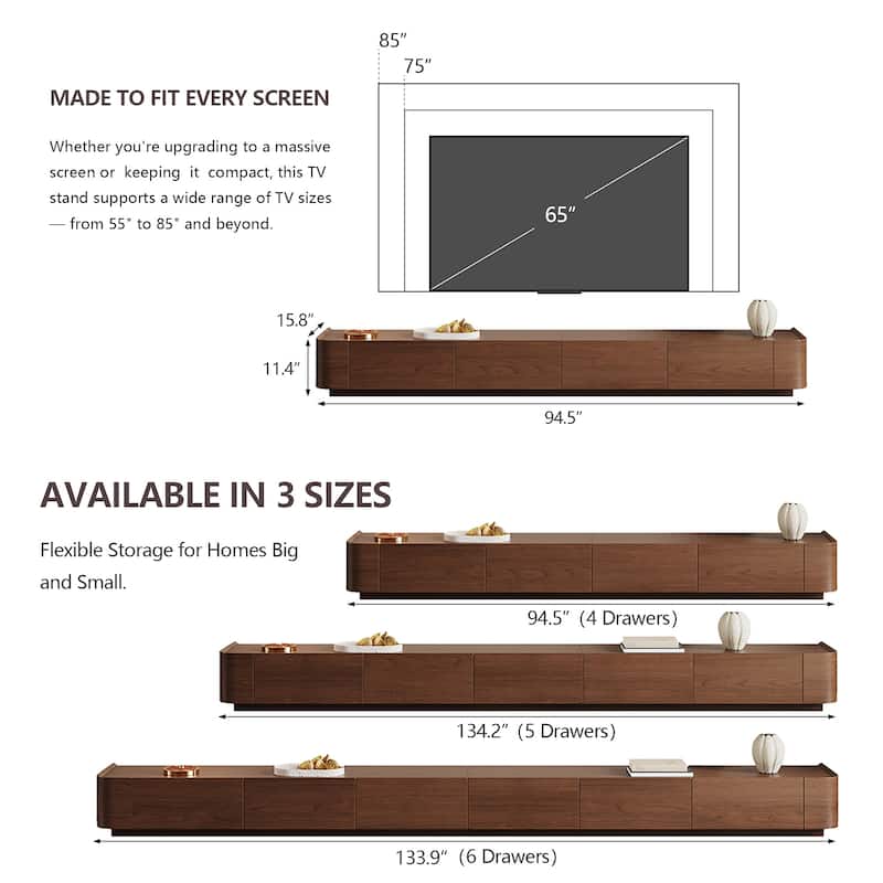 Mid-Century ModernTV Stands,4-6 Drawers, Solid Wood Brown Media Console