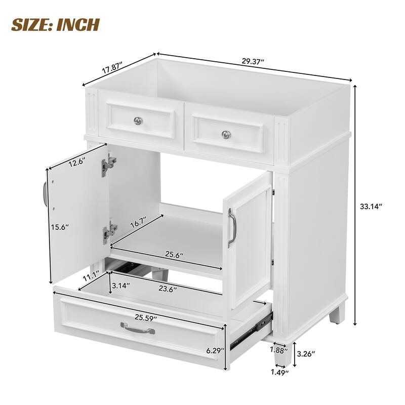30'' Bathroom Vanity without Top,Solid Wood Frame Bathroom Storage Cabinet with Soft Closing Doors