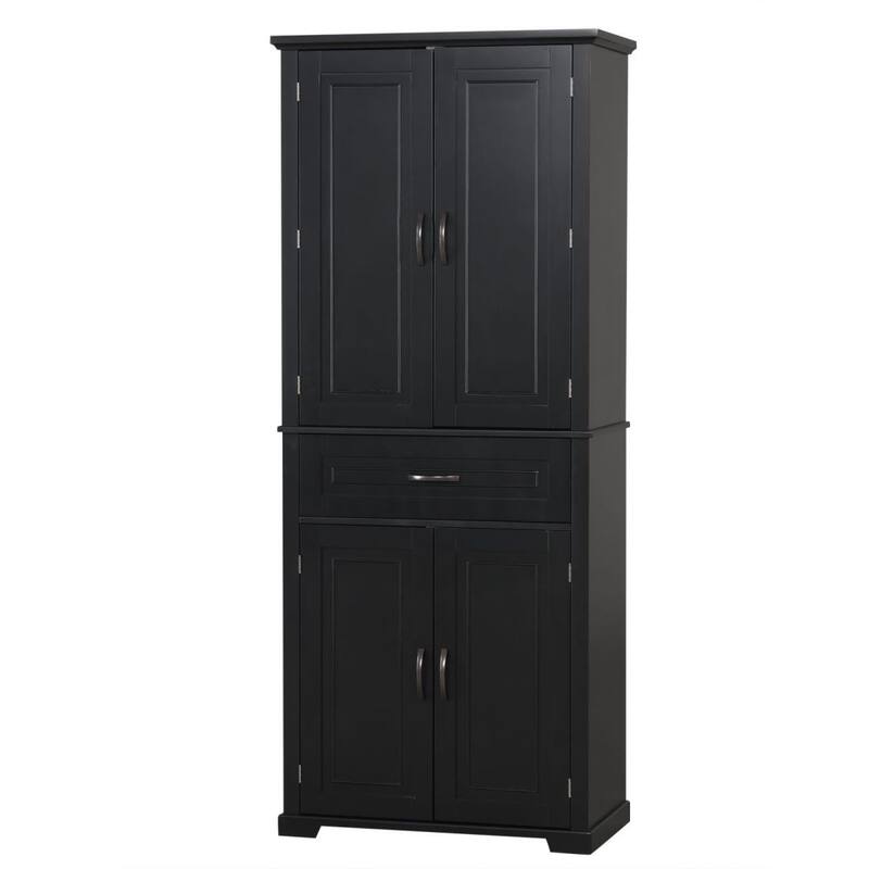 Bathroom Storage Cabinet with Doors and Drawer Multiple Storage Space Adjustable Shelf - Black