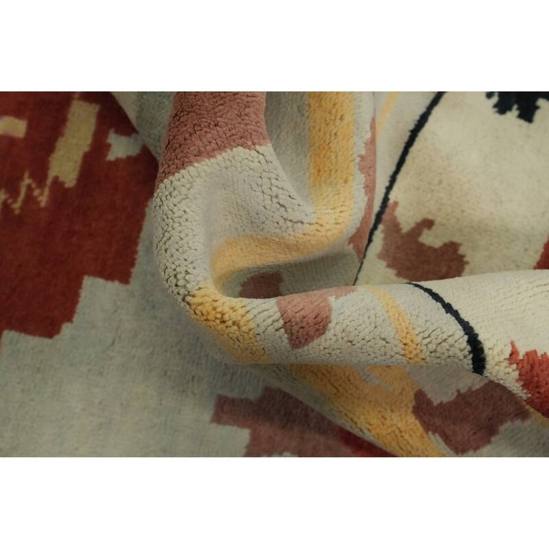 Geometric Gabbeh Vegetable Dye Area Rug Handmade Carpet - 8' 11'' X 6' 0''