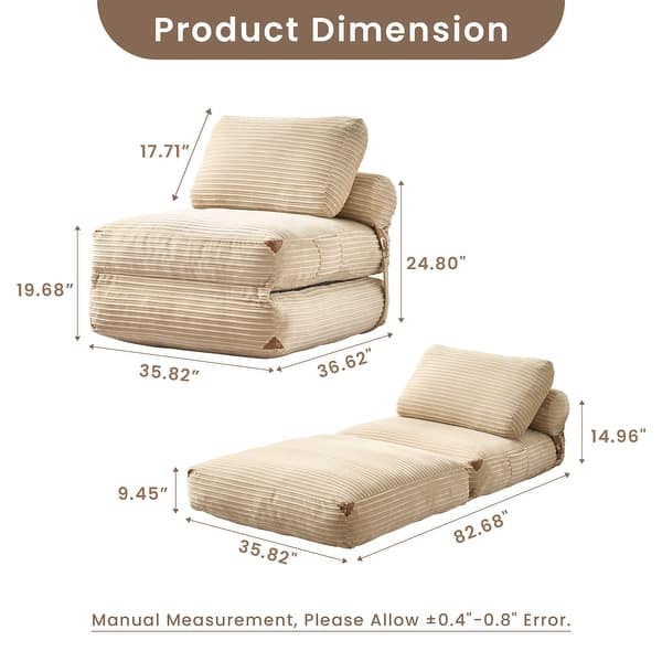 dimension image slide 6 of 7, OVIOS Corduroy & Plush Foldable ​Sleeper Sofa