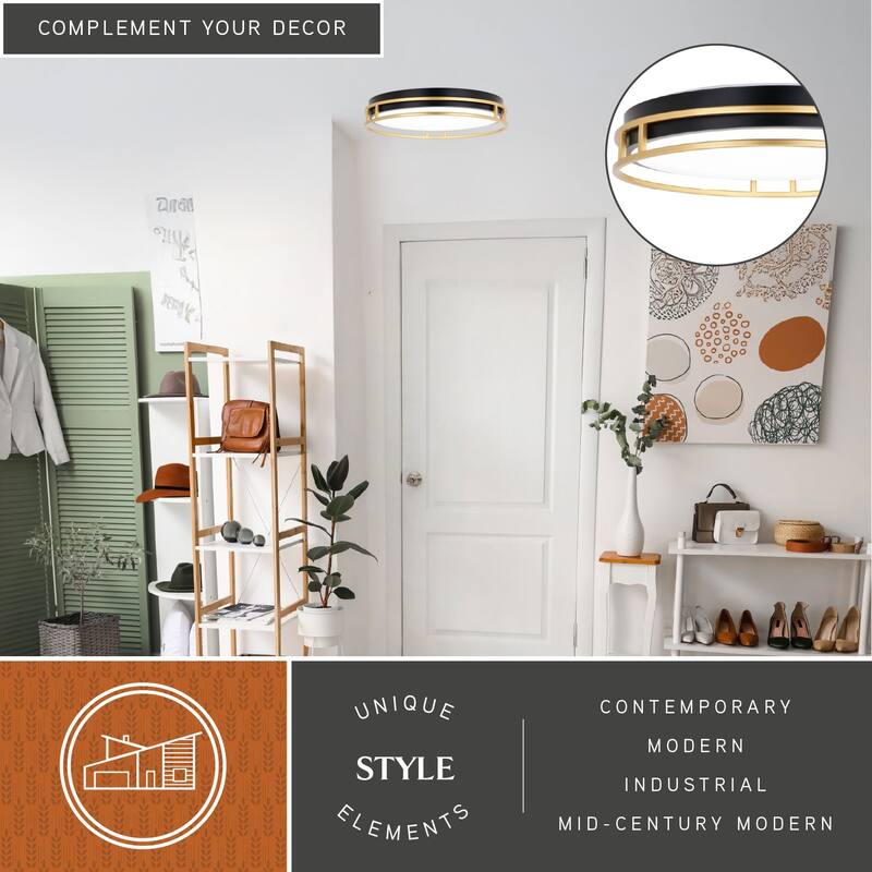 Northgate 16-in W Integrated LED Matte Black and Satin Gold Contemporary Flush Mount Ceiling Light Fixture