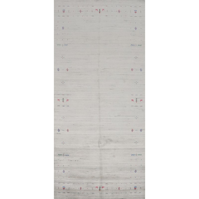 Hand Knotted Oriental Viscose Silk Carpet Tribal Animal Pictorial Greys & Charcoal Gabbeh Area Rug - 11' 10'' X 5' 2''