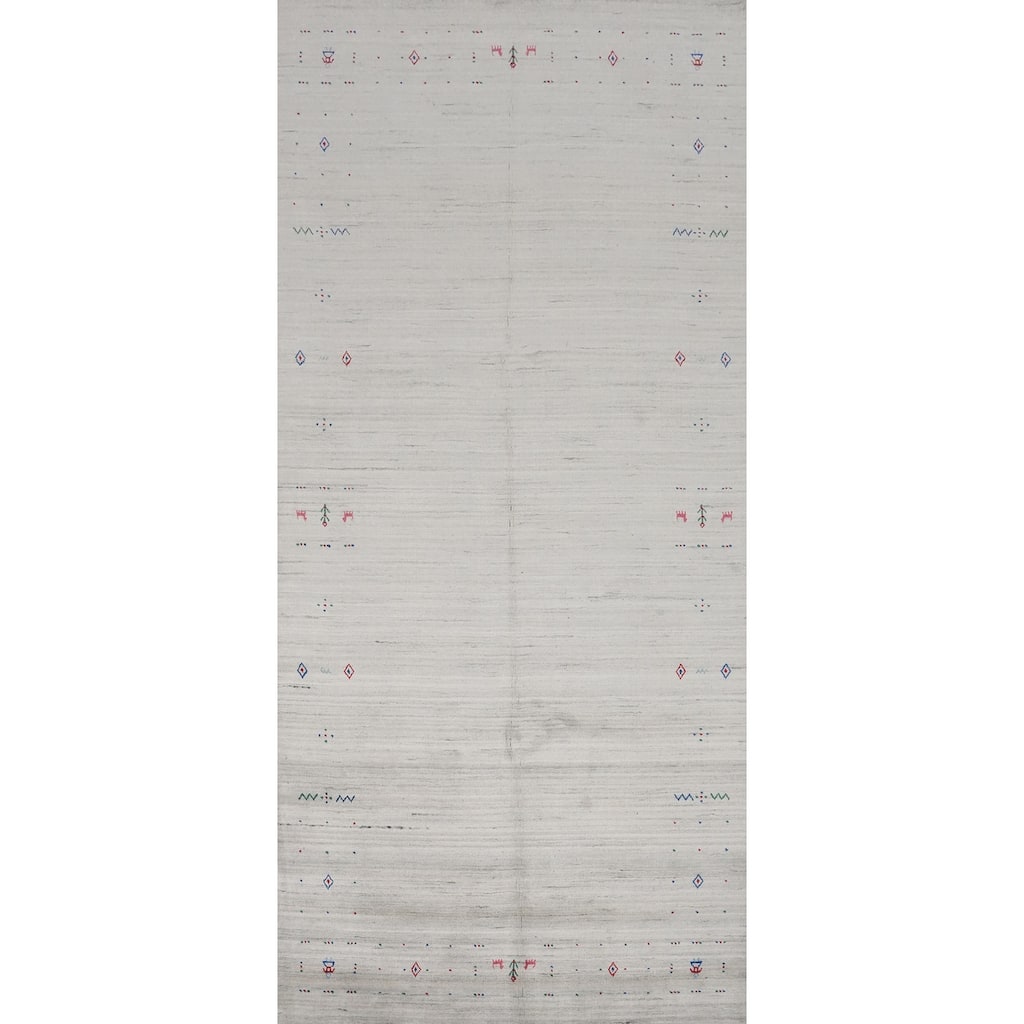 Hand Knotted Oriental Viscose Silk Carpet Tribal Animal Pictorial Greys & Charcoal Gabbeh Area Rug - 11' 10'' X 5' 2''