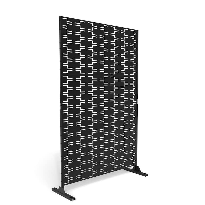 Free Standing Metal Privacy Screen Panel Decorative Outdoor Privacy Screen - 72"H x 47"W - Black-13B