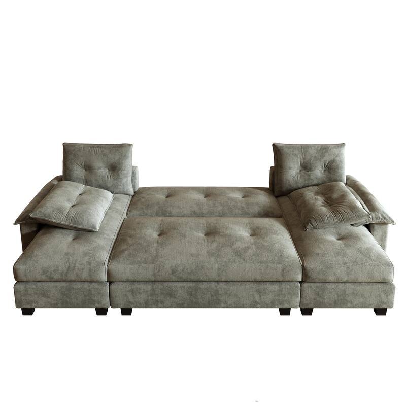 104.7" U-Shaped Sleeper Sofa, Convertible Sectional Couch with Pull-Out Bed, Removable Armrests, USB Ports & Chaise Lounge