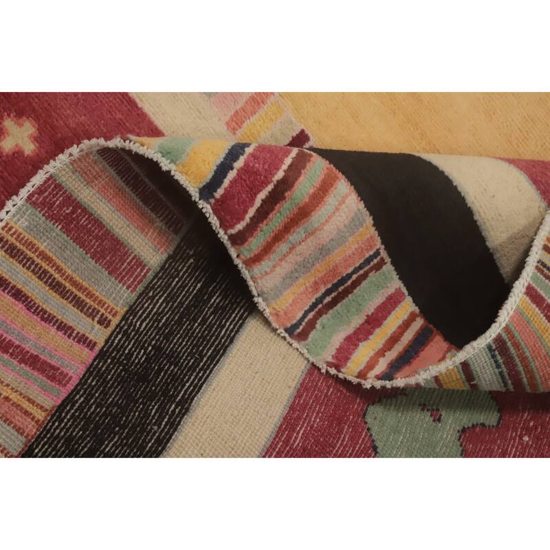 Vegetable Dye Geometric Gabbeh Turkish Area Rug Handmade Wool Carpet - 13' 4'' X 8' 0''