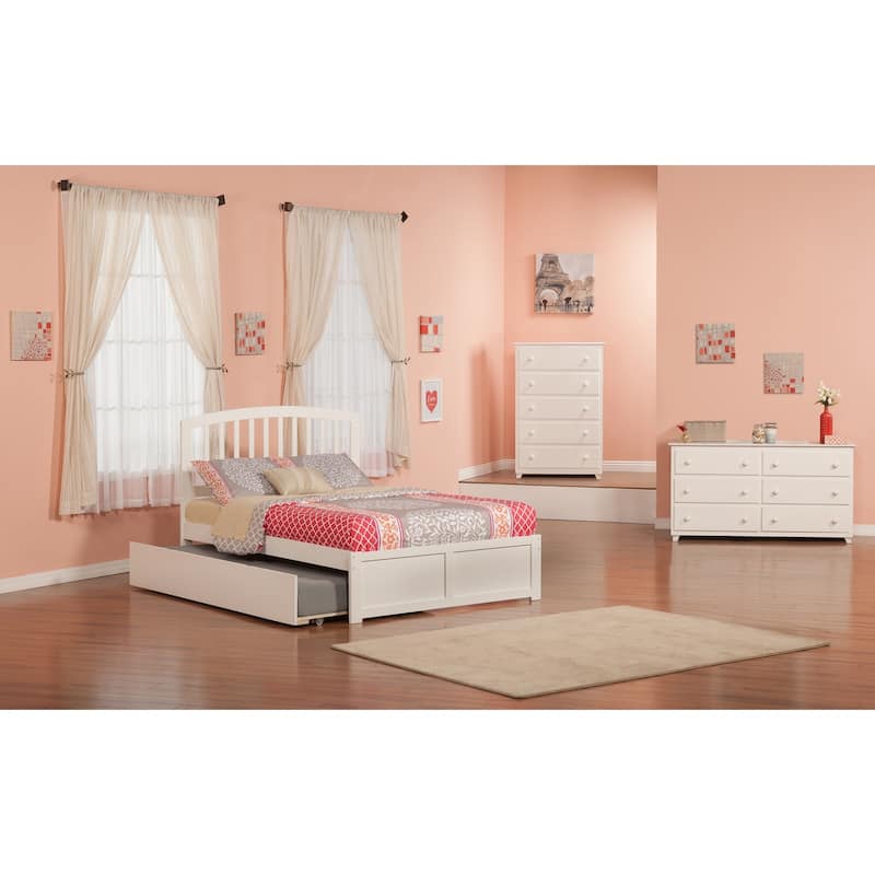 Richmond Full Solid Wood Platform Bed with Footboard & Full Trundle - White