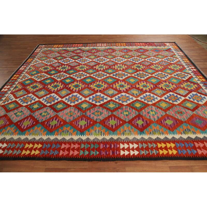 All-Over Kilim Oriental Area Rug Flatweave Wool Carpet - 8'5" x 9'5"