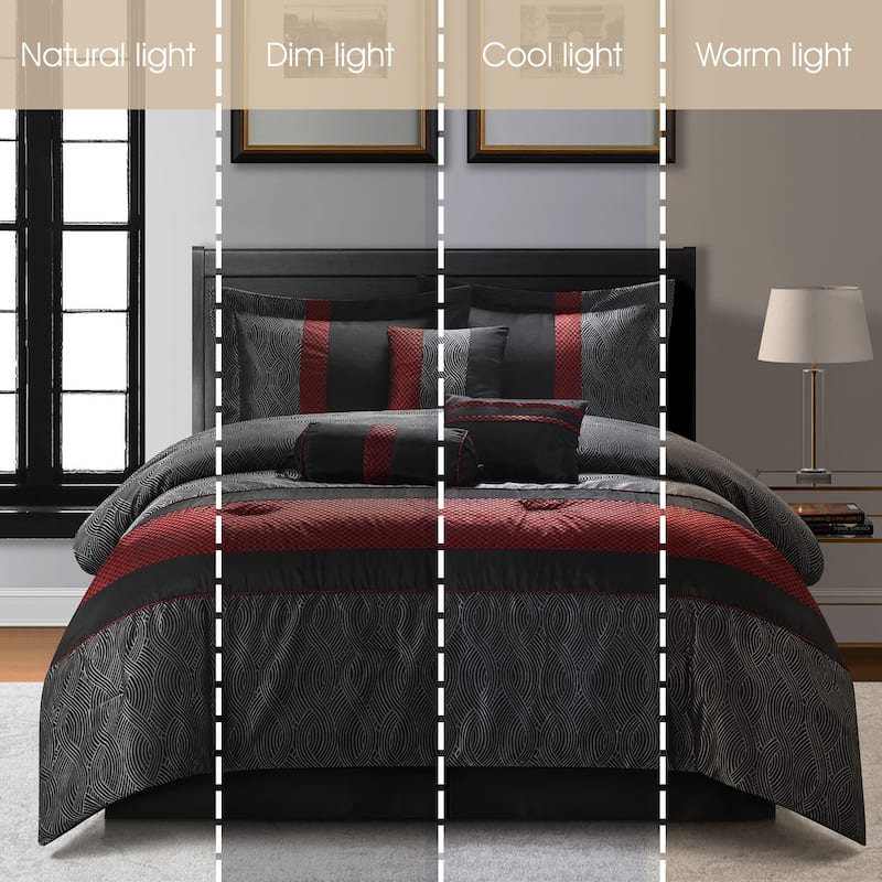 Nanshing Ester Red and Black 7-Piece Comforter Set