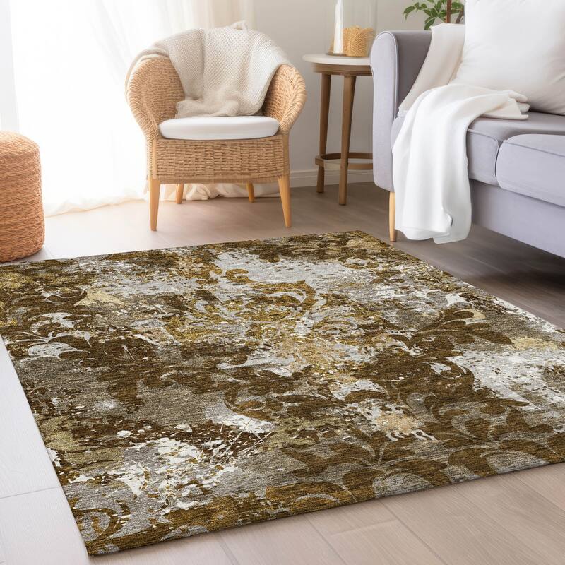Premium Washable Super Soft Traditional Damask Mayfield Rug - Brown - 9' x 12'