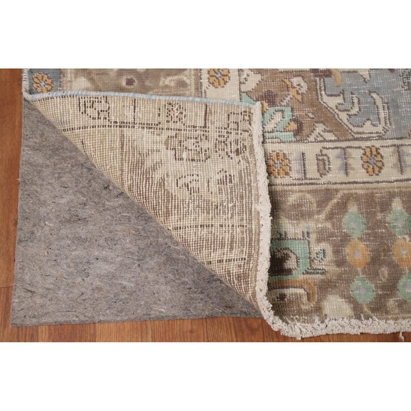Medallion Tabriz Persian Area Rug Beige Handmade Wool Carpet - 9'1"x 11'0"