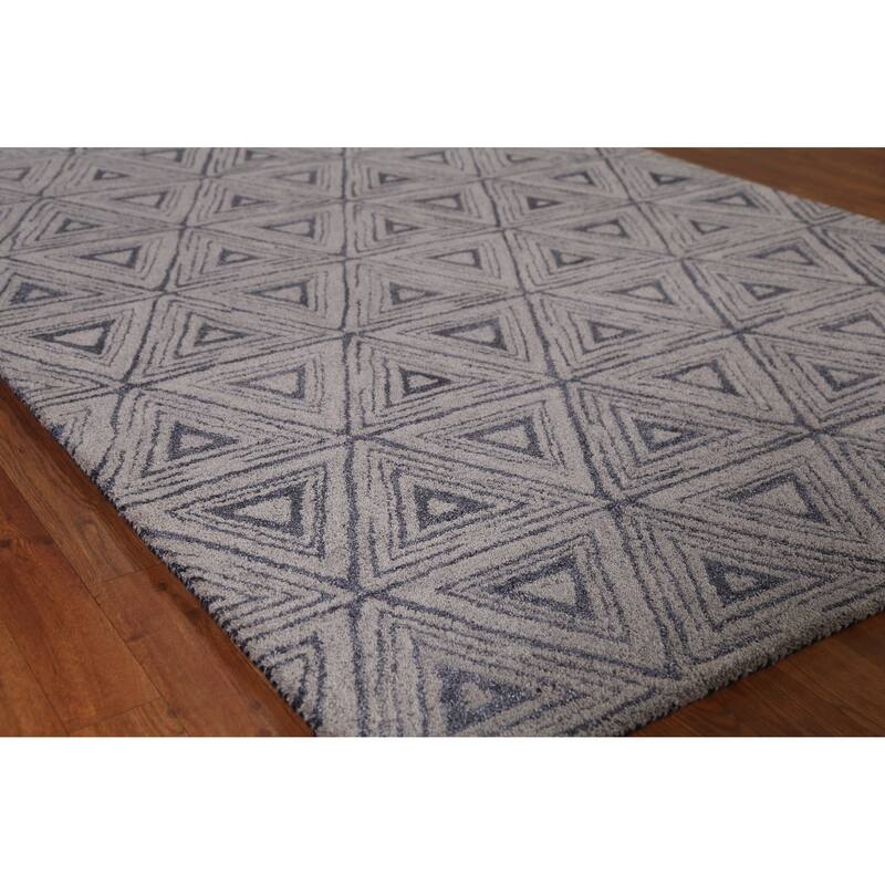 Geometric Grey Modern Indian Area Rug Hand-Tufted Wool Carpet - 5'3" x 7'7" - 5'3" x 7'7" - Grey