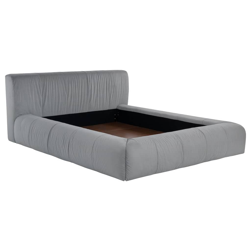 Grey Queen Upholstered Platform Bed with Plush Foam, Low Headboard, and Wide Matching Rails