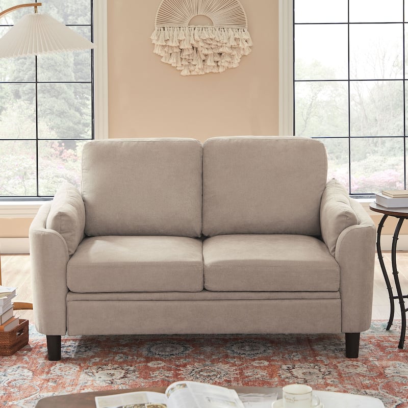 59.06" Loveseat Sofa with Soft Handrest and Tapered Wood Legs - Beige
