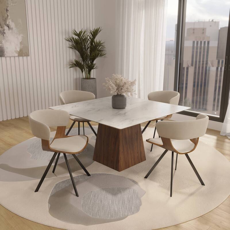 Dining Chair Upholstered in Leather or Velvet in Black Iron with Curved Open-Back Design Side Chair