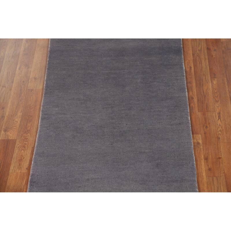 Gray Blue Gabbeh Modern Runner Rug Handmade Wool Carpet - 2'7" x 9'8"