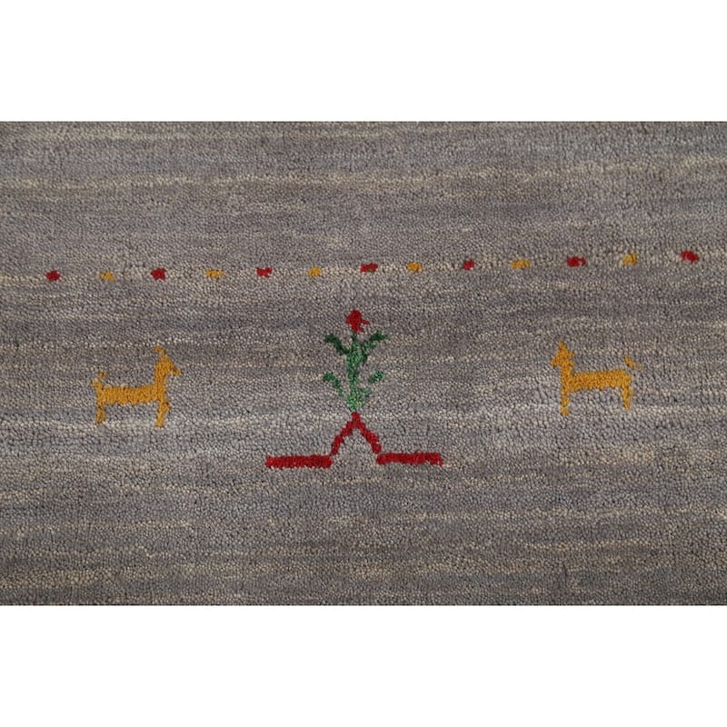 Gray Gabbeh Oriental Runner Rug Hand-Knotted Wool Carpet - 2'9"x 9'7"