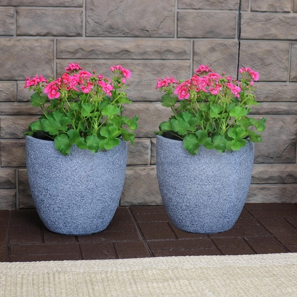 Sunnydaze Fiber Clay Indoor/Outdoor Round Planter - 12-Inch Set of 2 - Gray - 12" Set of 2