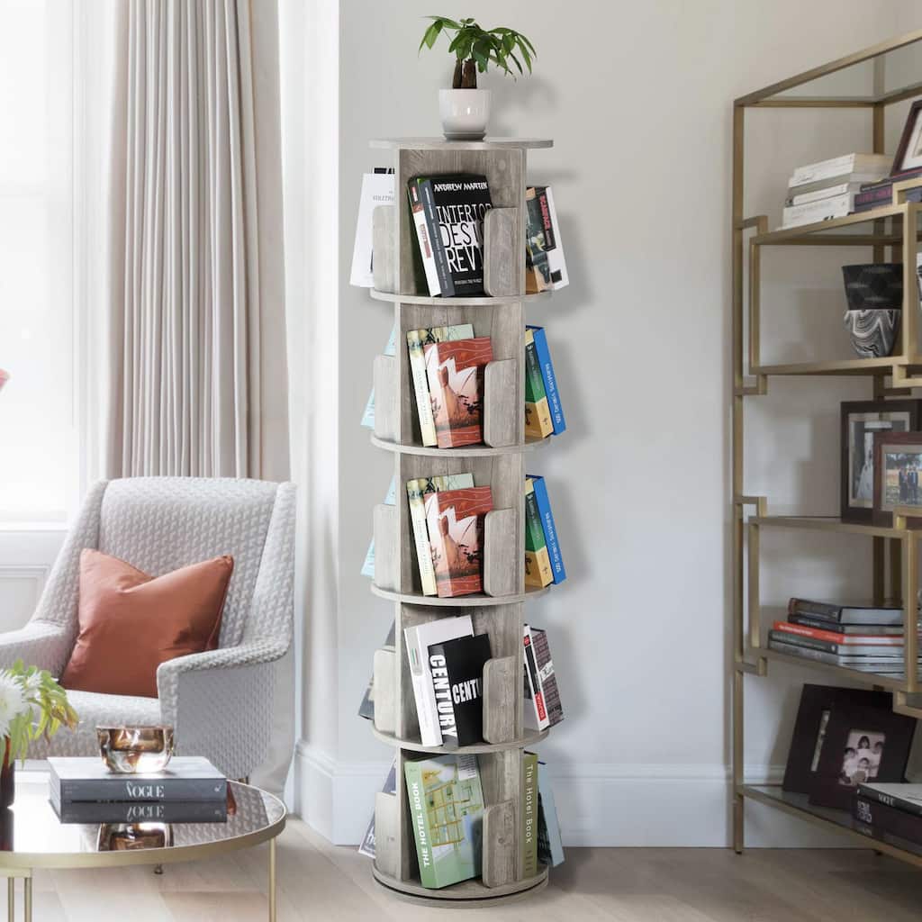 4-Sided Rotating Bookshelf Revolving Media Storage Bookcase