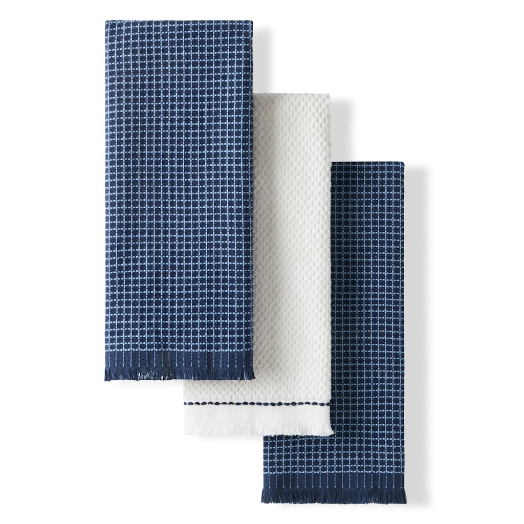 KITCHENAID Gourmet Series Gridlines Kitchen Towels 3-Pack Set, 100% Cotton Absorbent - 18"x28"