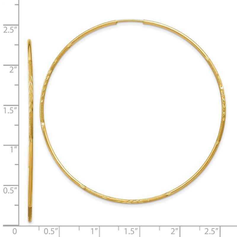 Curata 14k Yellow Gold Satin tube 1.25x58mm Diamond Cut Endless Hoop Earrings