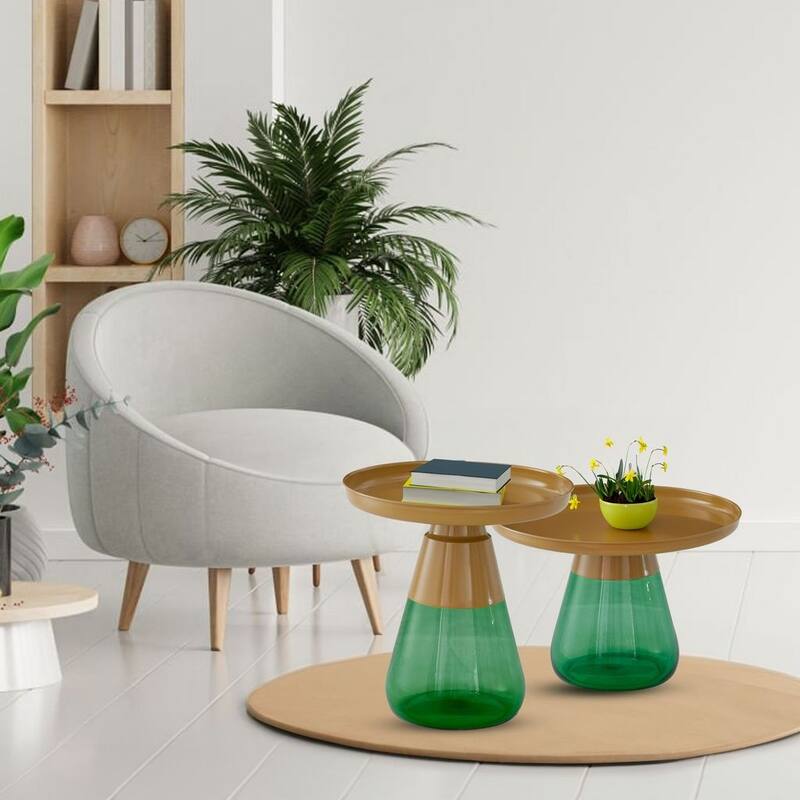 Set of Two Tray Top Gold Aeryn Nesting Tables With Glass Base - 24x17 19x20