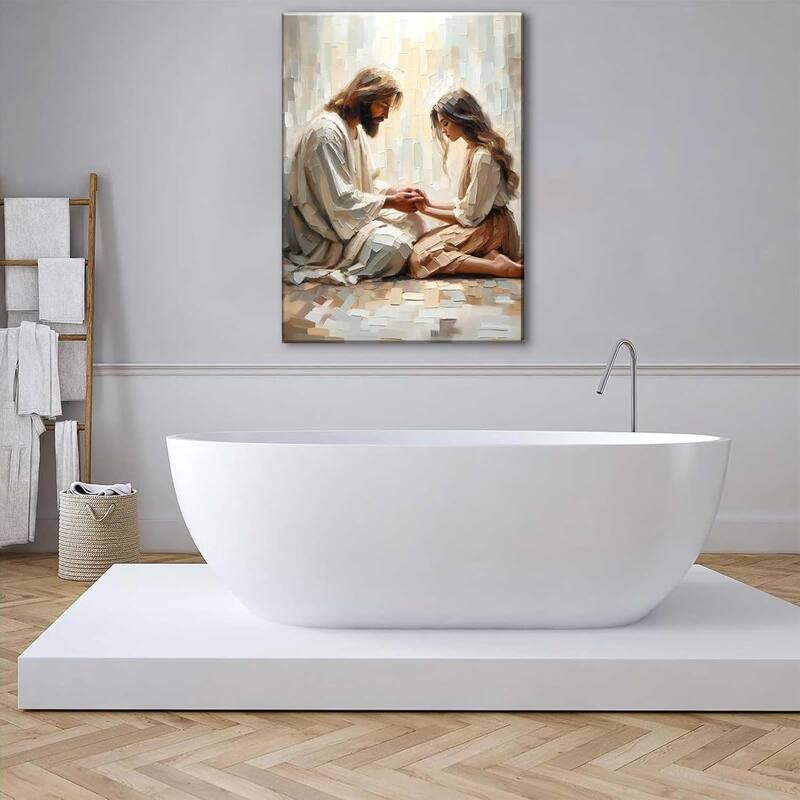 Jesus Canvas Wall Art Jesus and Woman Praying Painting