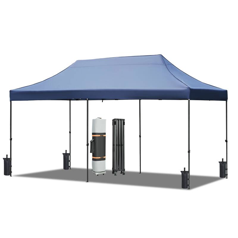 10x20ft Adjustable Height Pop Up Canopy Tent with 6 Sidewalls, UV and Waterproof Protection & Roller Bag - Navy