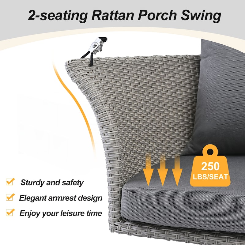 Rattan Woven Porch Swing With Ropes