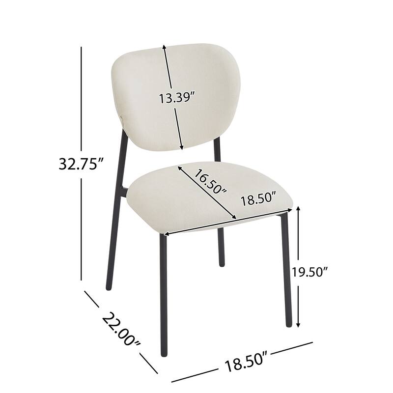 Fabric Upholstered Dining Chairs Set of 2, Ergonomic Armless Side Chair, Kitchen Chairs with Wingback & Metal Legs