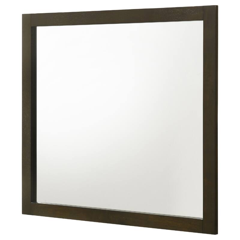 Wlly Dresser Mirror with Wide Frame, 39 Inch Dark Brown Hardwood - Dark Cocoa Brown