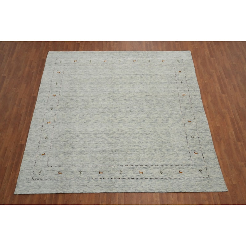 Hand Knotted Oriental 100% Wool Carpet Tribal Animal Pictorial Beige & Ivories Gabbeh Area Rug - 9' 10'' X 9' 11''