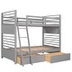 preview thumbnail 5 of 15, Twin over Twin Wood Bunk Bed with Ladder and Two Drawers, Grey